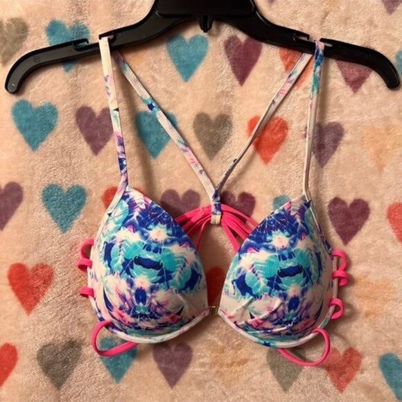 Victoria's Secret The Fabulous Watercolor Push Up Strappy Bikini Top Swim 36C - Picture 1 of 7